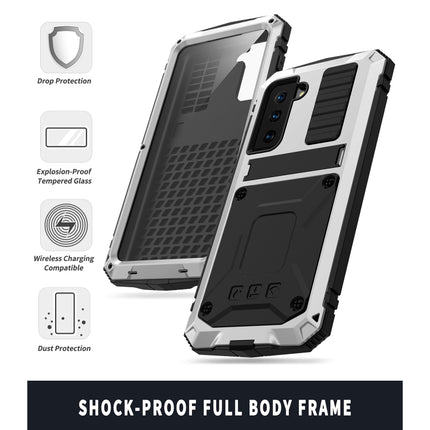 For Samsung Galaxy S21 5G R-JUST Shockproof Waterproof Dust-proof Metal + Silicone Protective Case with Holder(Silver)-garmade.com