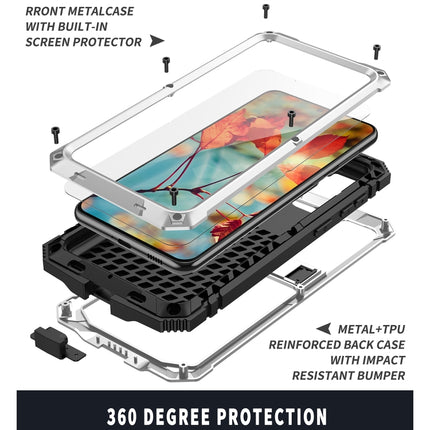 For Samsung Galaxy S21 5G R-JUST Shockproof Waterproof Dust-proof Metal + Silicone Protective Case with Holder(Silver)-garmade.com