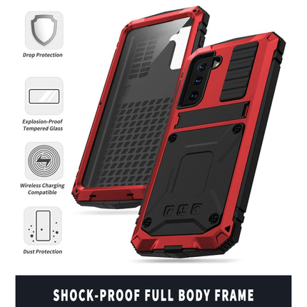 For Samsung Galaxy S21+ 5G R-JUST Shockproof Waterproof Dust-proof Metal + Silicone Protective Case with Holder(Red)-garmade.com
