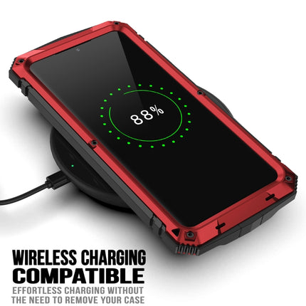 For Samsung Galaxy S21+ 5G R-JUST Shockproof Waterproof Dust-proof Metal + Silicone Protective Case with Holder(Red)-garmade.com