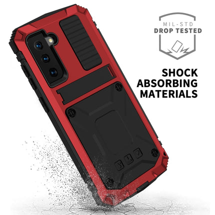 For Samsung Galaxy S21+ 5G R-JUST Shockproof Waterproof Dust-proof Metal + Silicone Protective Case with Holder(Red)-garmade.com