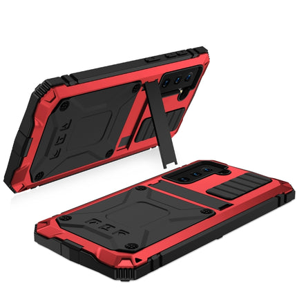 For Samsung Galaxy S21+ 5G R-JUST Shockproof Waterproof Dust-proof Metal + Silicone Protective Case with Holder(Red)-garmade.com