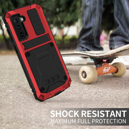 For Samsung Galaxy S21+ 5G R-JUST Shockproof Waterproof Dust-proof Metal + Silicone Protective Case with Holder(Red)-garmade.com