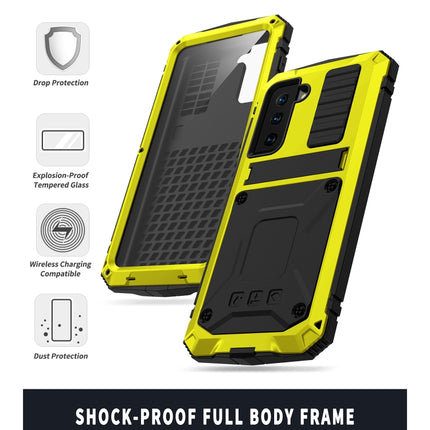 For Samsung Galaxy S21+ 5G R-JUST Shockproof Waterproof Dust-proof Metal + Silicone Protective Case with Holder(Yellow)-garmade.com