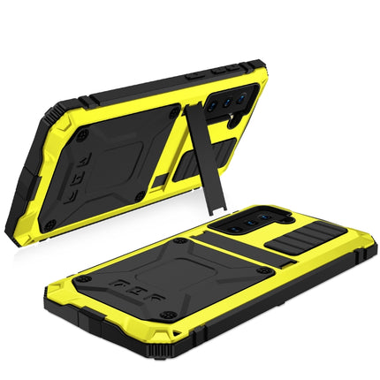 For Samsung Galaxy S21+ 5G R-JUST Shockproof Waterproof Dust-proof Metal + Silicone Protective Case with Holder(Yellow)-garmade.com