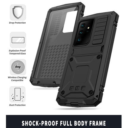 For Samsung Galaxy S21 Ultra 5G R-JUST Shockproof Waterproof Dust-proof Metal + Silicone Protective Case with Holder(Black)-garmade.com