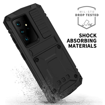 For Samsung Galaxy S21 Ultra 5G R-JUST Shockproof Waterproof Dust-proof Metal + Silicone Protective Case with Holder(Black)-garmade.com