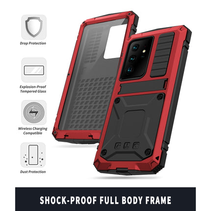 For Samsung Galaxy S21 Ultra 5G R-JUST Shockproof Waterproof Dust-proof Metal + Silicone Protective Case with Holder(Red)-garmade.com