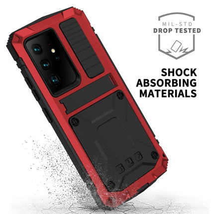 For Samsung Galaxy S21 Ultra 5G R-JUST Shockproof Waterproof Dust-proof Metal + Silicone Protective Case with Holder(Red)-garmade.com