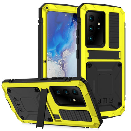 For Samsung Galaxy S21 Ultra 5G R-JUST Shockproof Waterproof Dust-proof Metal + Silicone Protective Case with Holder(Yellow)-garmade.com