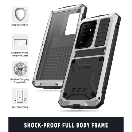 For Samsung Galaxy S21 Ultra 5G R-JUST Shockproof Waterproof Dust-proof Metal + Silicone Protective Case with Holder(Silver)-garmade.com