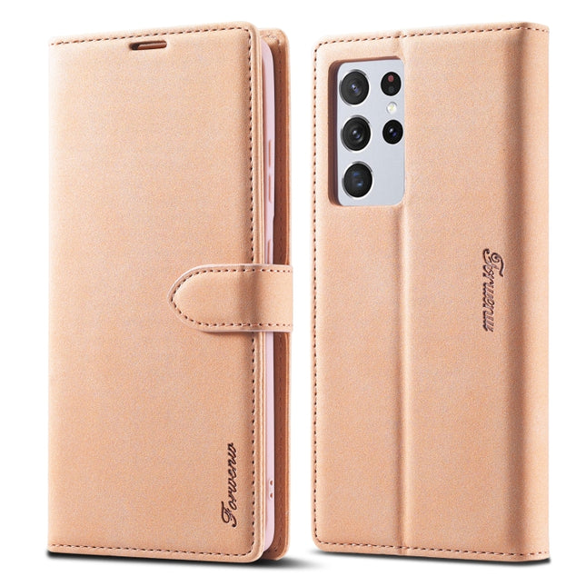 For Samsung Galaxy S21 Ultra 5G Forwenw F1 Series Matte Strong Magnetism Horizontal Flip Leather Case with Holder & Card Slots & Wallet & Photo Frame(Rose Gold)-garmade.com