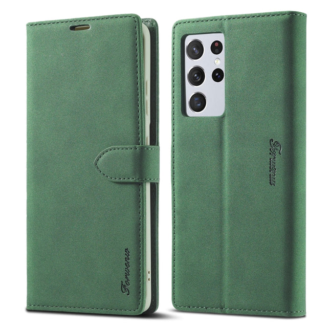 For Samsung Galaxy S21 Ultra 5G Forwenw F1 Series Matte Strong Magnetism Horizontal Flip Leather Case with Holder & Card Slots & Wallet & Photo Frame(Green)-garmade.com