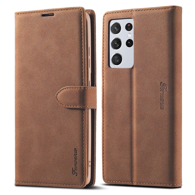 For Samsung Galaxy S21 Ultra 5G Forwenw F1 Series Matte Strong Magnetism Horizontal Flip Leather Case with Holder & Card Slots & Wallet & Photo Frame(Brown)-garmade.com