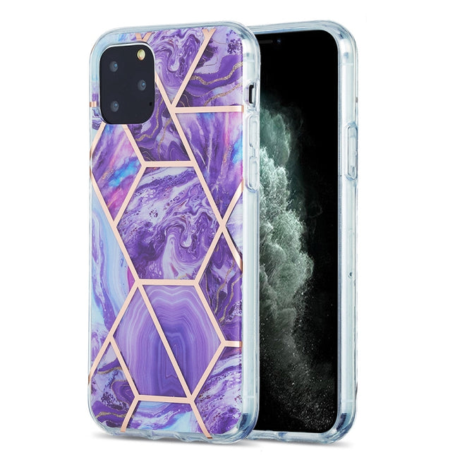 3D Electroplating Marble Pattern TPU Protective Case For iPhone 11 Pro(Purple)-garmade.com