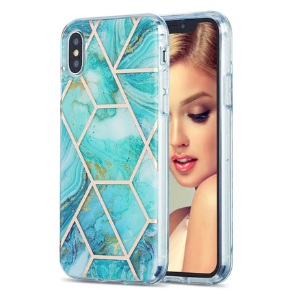 3D Electroplating Marble Pattern TPU Protective Case For iPhone XS / X(Green)-garmade.com