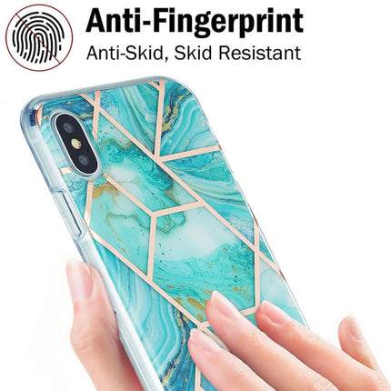 3D Electroplating Marble Pattern TPU Protective Case For iPhone XS / X(Green)-garmade.com