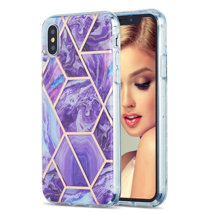 3D Electroplating Marble Pattern TPU Protective Case For iPhone XS / X(Purple)-garmade.com