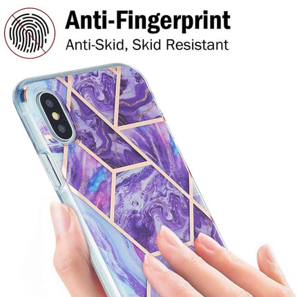 3D Electroplating Marble Pattern TPU Protective Case For iPhone XS / X(Purple)-garmade.com