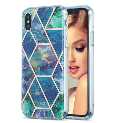 3D Electroplating Marble Pattern TPU Protective Case For iPhone XS / X(Dark Green)-garmade.com