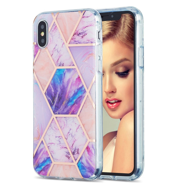 3D Electroplating Marble Pattern TPU Protective Case For iPhone XS / X(Pink Purple)-garmade.com