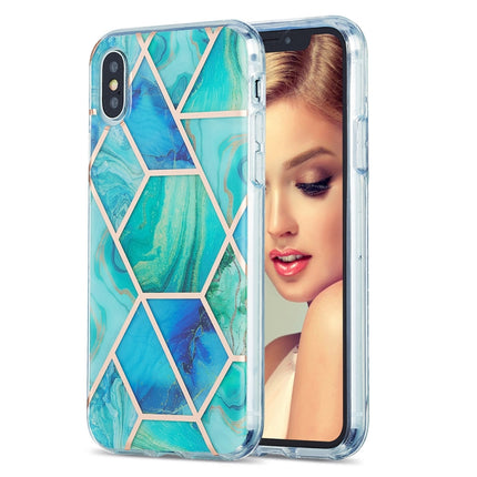 3D Electroplating Marble Pattern TPU Protective Case For iPhone XS / X(Green Blue)-garmade.com