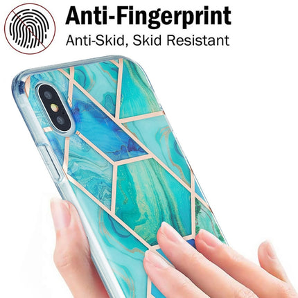 3D Electroplating Marble Pattern TPU Protective Case For iPhone XS / X(Green Blue)-garmade.com