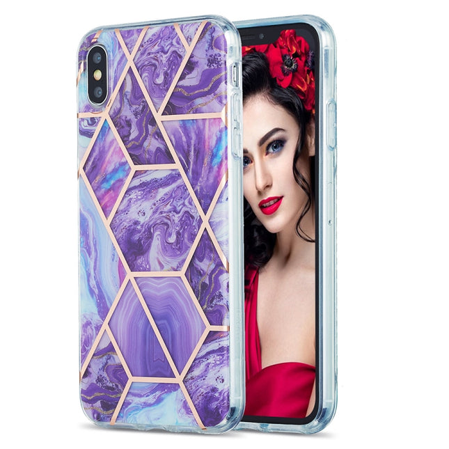 3D Electroplating Marble Pattern TPU Protective Case For iPhone XS Max(Purple)-garmade.com