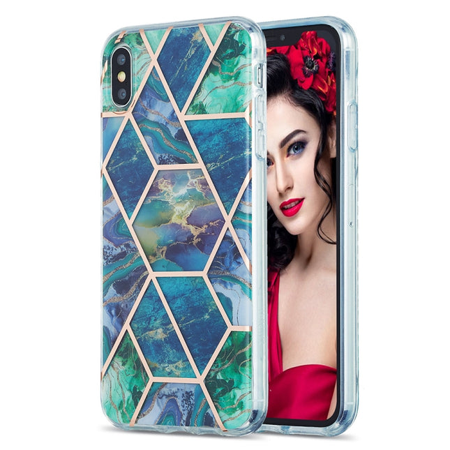 3D Electroplating Marble Pattern TPU Protective Case For iPhone XS Max(Dark Green)-garmade.com