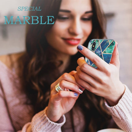 3D Electroplating Marble Pattern TPU Protective Case For iPhone XS Max(Dark Green)-garmade.com