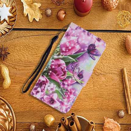 For Samsung Galaxy S21 5G Coloured Drawing Pattern Horizontal Flip PU Leather Case with Holder & Card Slots & Wallet & Lanyard(Rose Butterfly)-garmade.com