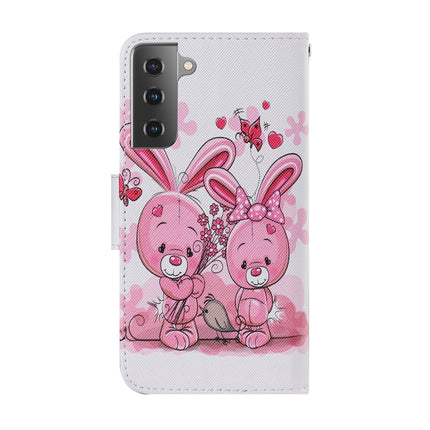 For Samsung Galaxy S21 5G Coloured Drawing Pattern Horizontal Flip PU Leather Case with Holder & Card Slots & Wallet & Lanyard(Cute Rabbit)-garmade.com
