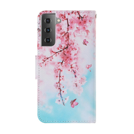For Samsung Galaxy S21 5G Coloured Drawing Pattern Horizontal Flip PU Leather Case with Holder & Card Slots & Wallet & Lanyard(Cherry Blossoms)-garmade.com