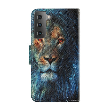 For Samsung Galaxy S21 5G Coloured Drawing Pattern Horizontal Flip PU Leather Case with Holder & Card Slots & Wallet & Lanyard(Lion)-garmade.com