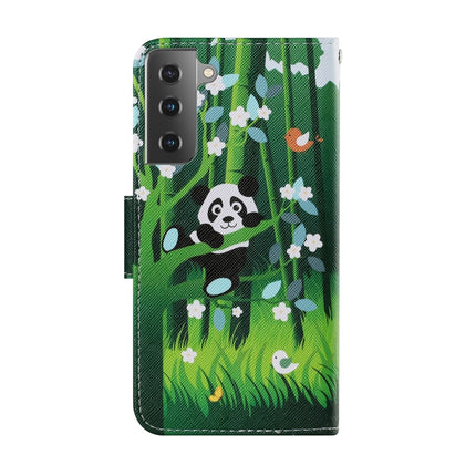 For Samsung Galaxy S21 5G Coloured Drawing Pattern Horizontal Flip PU Leather Case with Holder & Card Slots & Wallet & Lanyard(Panda)-garmade.com