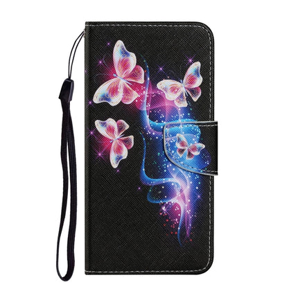 For Samsung Galaxy S21 5G Coloured Drawing Pattern Horizontal Flip PU Leather Case with Holder & Card Slots & Wallet & Lanyard(Three Fluorescent Butterflies)-garmade.com