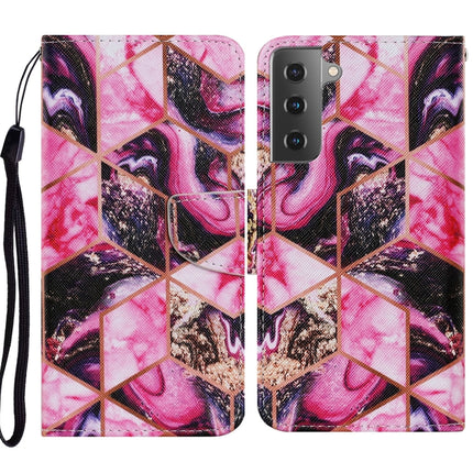 For Samsung Galaxy S21 5G Coloured Drawing Pattern Horizontal Flip PU Leather Case with Holder & Card Slots & Wallet & Lanyard(Purple Marble)-garmade.com
