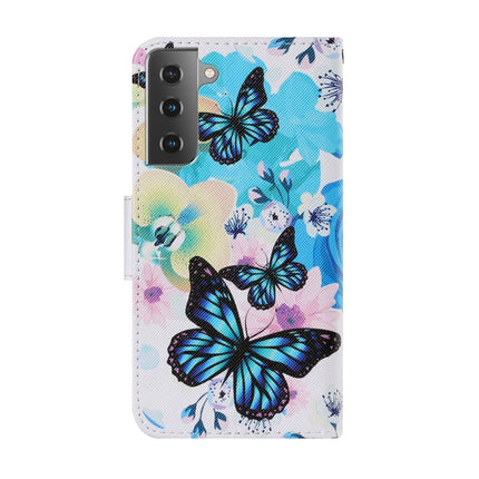 For Samsung Galaxy S21 5G Coloured Drawing Pattern Horizontal Flip PU Leather Case with Holder & Card Slots & Wallet & Lanyard(Purple Butterfly)-garmade.com
