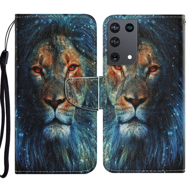 For Samsung Galaxy S21 Ultra 5G Coloured Drawing Pattern Horizontal Flip PU Leather Case with Holder & Card Slots & Wallet & Lanyard(Lion)-garmade.com