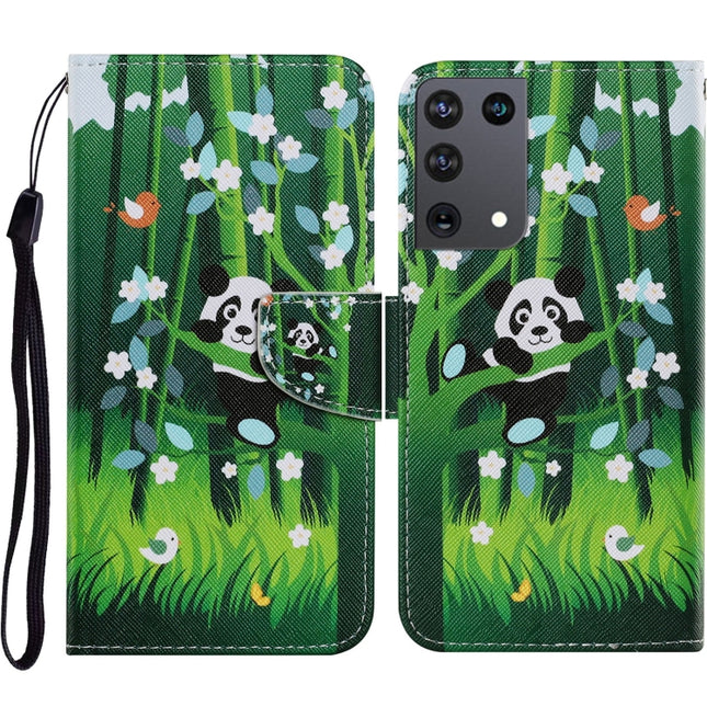For Samsung Galaxy S21 Ultra 5G Coloured Drawing Pattern Horizontal Flip PU Leather Case with Holder & Card Slots & Wallet & Lanyard(Panda)-garmade.com