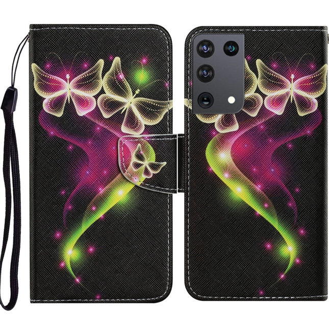 For Samsung Galaxy S21 Ultra 5G Coloured Drawing Pattern Horizontal Flip PU Leather Case with Holder & Card Slots & Wallet & Lanyard(Couple Butterfly)-garmade.com