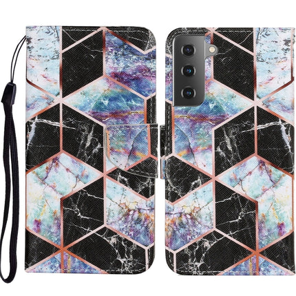For Samsung Galaxy S21+ 5G Coloured Drawing Pattern Horizontal Flip PU Leather Case with Holder & Card Slots & Wallet & Lanyard(Black Marble)-garmade.com