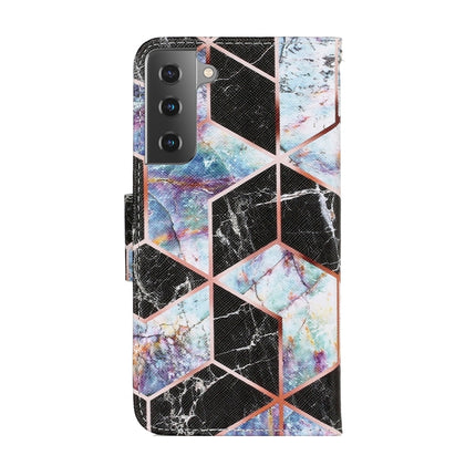 For Samsung Galaxy S21+ 5G Coloured Drawing Pattern Horizontal Flip PU Leather Case with Holder & Card Slots & Wallet & Lanyard(Black Marble)-garmade.com