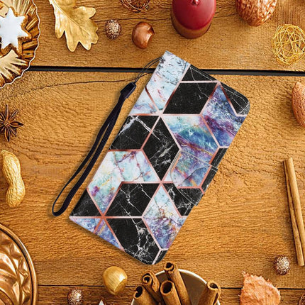 For Samsung Galaxy S21+ 5G Coloured Drawing Pattern Horizontal Flip PU Leather Case with Holder & Card Slots & Wallet & Lanyard(Black Marble)-garmade.com