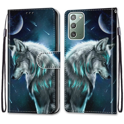 For Samsung Galaxy Note 20 Coloured Drawing Cross Texture Horizontal Flip PU Leather Case with Holder & Card Slots & Wallet & Lanyard(Pensive Wolf)-garmade.com