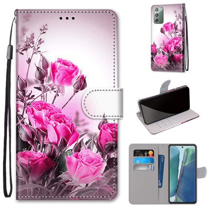 For Samsung Galaxy Note 20 Coloured Drawing Cross Texture Horizontal Flip PU Leather Case with Holder & Card Slots & Wallet & Lanyard(Wild Rose)-garmade.com