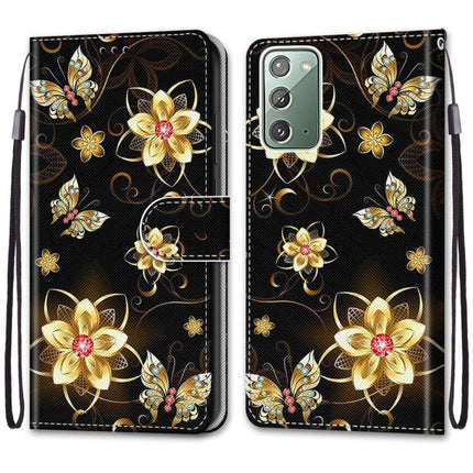 For Samsung Galaxy Note 20 Coloured Drawing Cross Texture Horizontal Flip PU Leather Case with Holder & Card Slots & Wallet & Lanyard(Gold Diamond Butterfly)-garmade.com