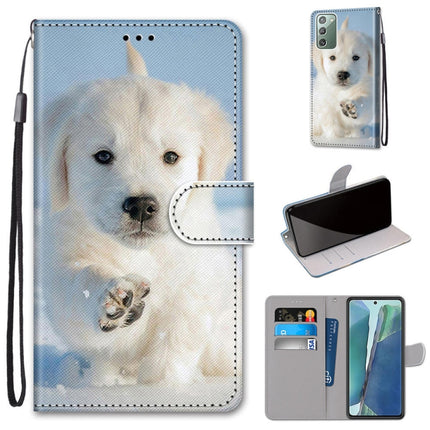 For Samsung Galaxy Note 20 Coloured Drawing Cross Texture Horizontal Flip PU Leather Case with Holder & Card Slots & Wallet & Lanyard(Snow Puppy)-garmade.com