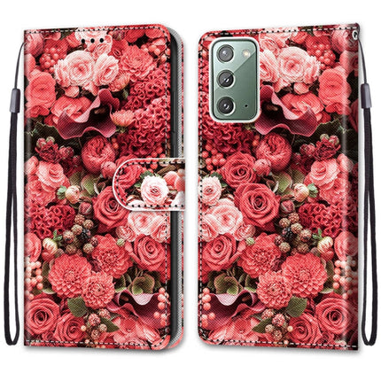For Samsung Galaxy Note 20 Coloured Drawing Cross Texture Horizontal Flip PU Leather Case with Holder & Card Slots & Wallet & Lanyard(Pink Rose Garden)-garmade.com