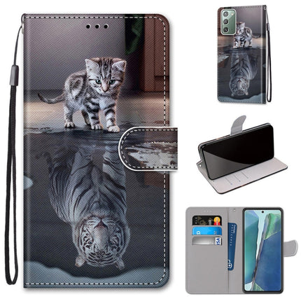 For Samsung Galaxy Note 20 Coloured Drawing Cross Texture Horizontal Flip PU Leather Case with Holder & Card Slots & Wallet & Lanyard(Cat Becomes Tiger)-garmade.com